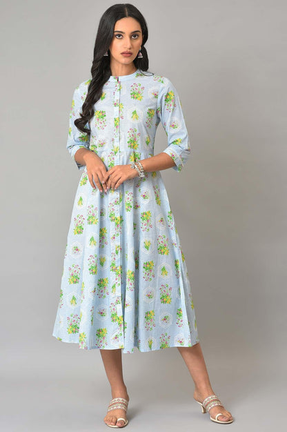 Blue Floral Printes Summer Shirt Dress - wforwoman