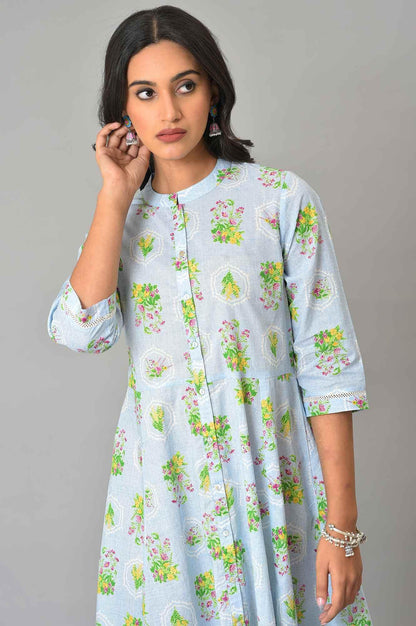 Blue Floral Printes Summer Shirt Dress - wforwoman