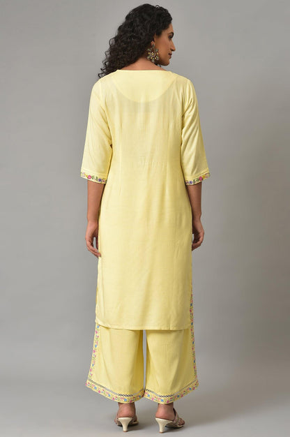 Yellow Embroidered Plus Size Summer kurta With Pleats On Yoke - wforwoman