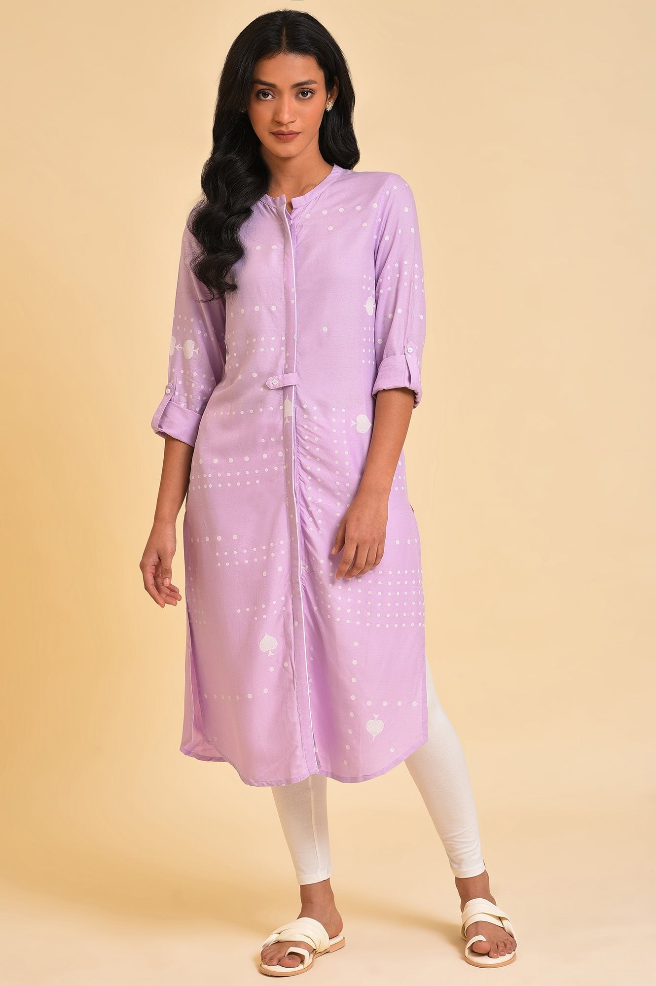 Light Purple Polka Dot Modern Kurta - wforwoman