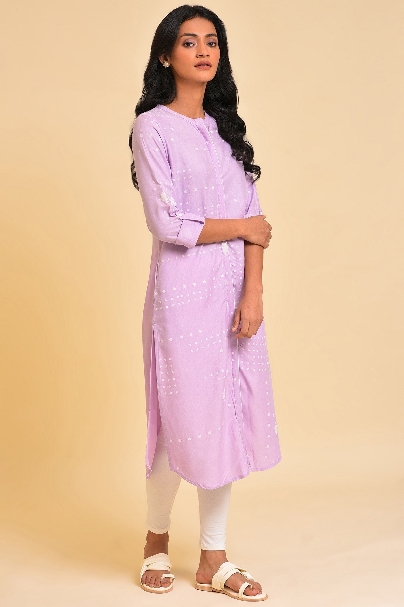 Light Purple Polka Dot Modern Kurta - wforwoman