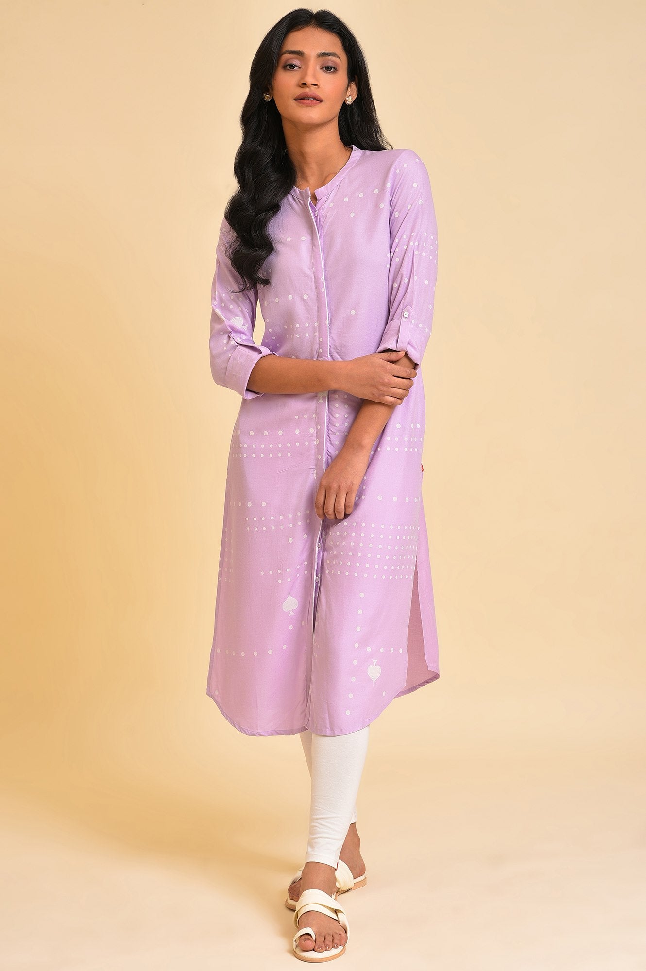 Light Purple Polka Dot Modern Kurta - wforwoman