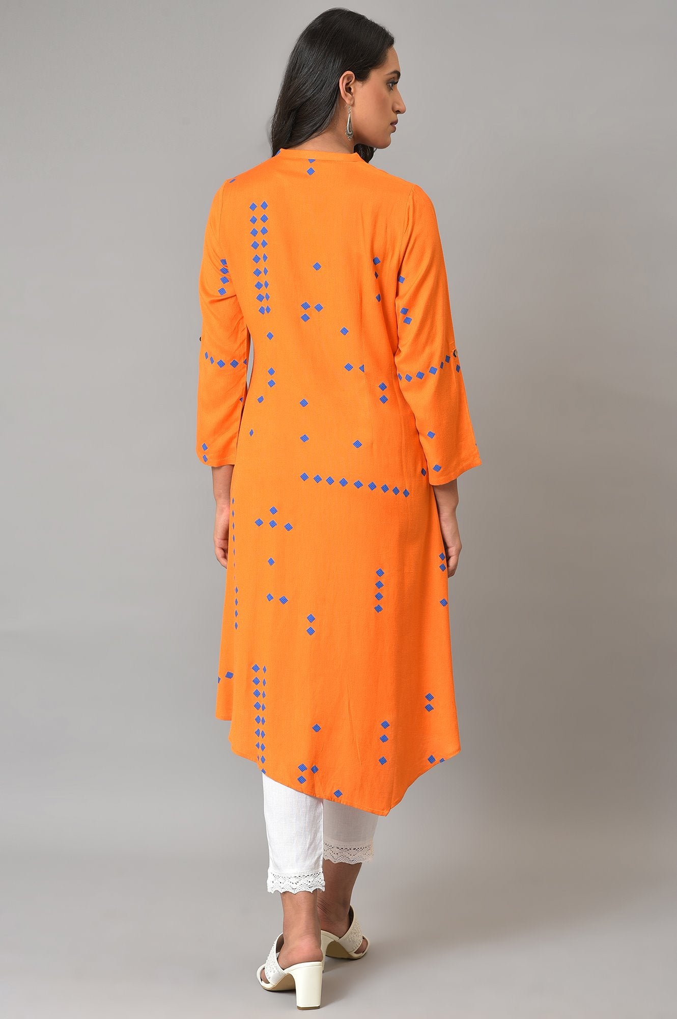 Orange Printed Asymmetrical Plus Size kurta