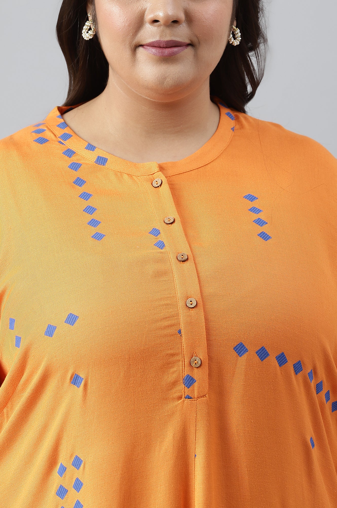 Orange Printed Asymmetrical Plus Size kurta