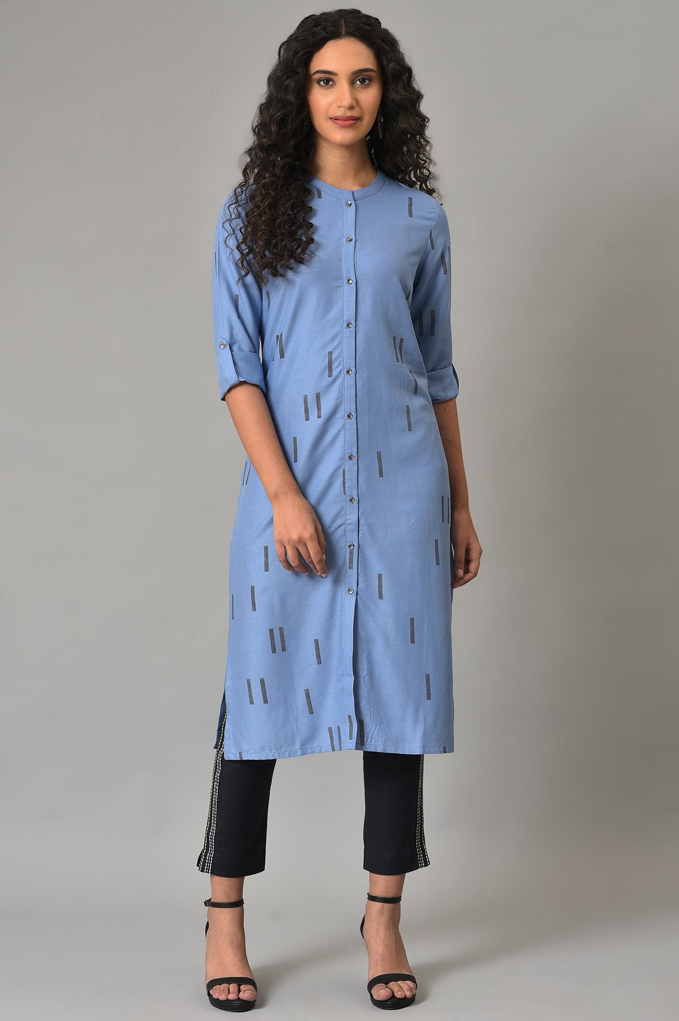 Blue Geometric Print Shirt kurta