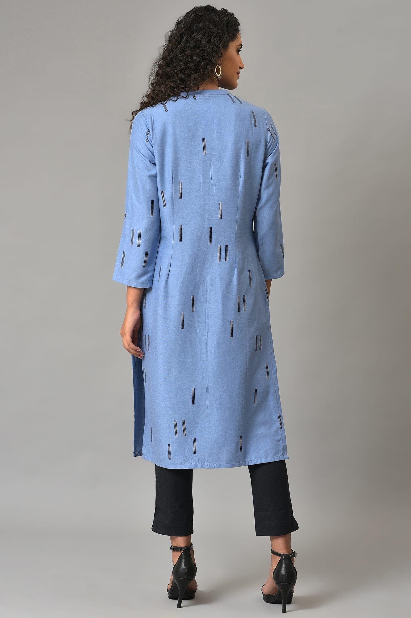 Blue Geometric Print Shirt kurta - wforwoman
