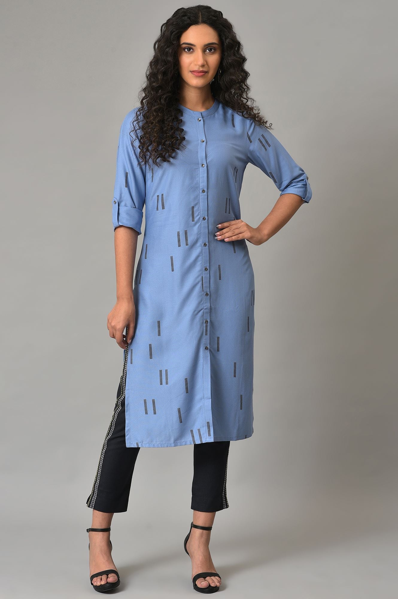 Blue Geometric Print Shirt kurta