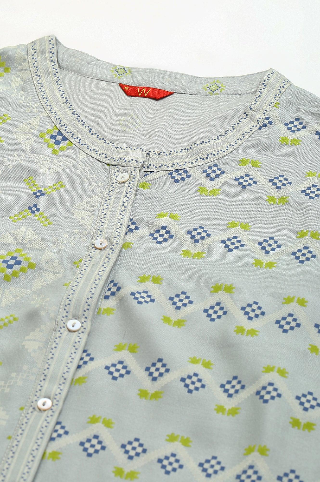 Grey Geometric Printplay Shirt kurta - wforwoman