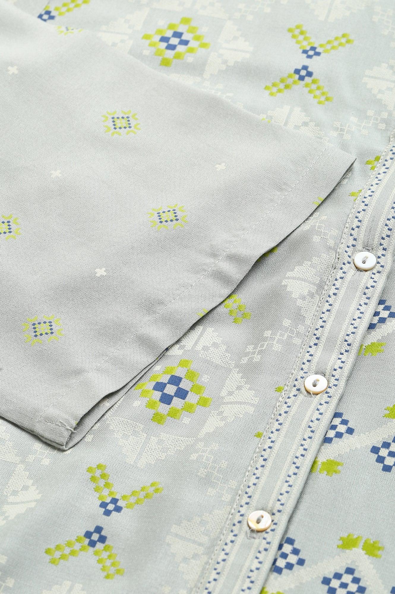 Grey Geometric Printplay Shirt kurta - wforwoman