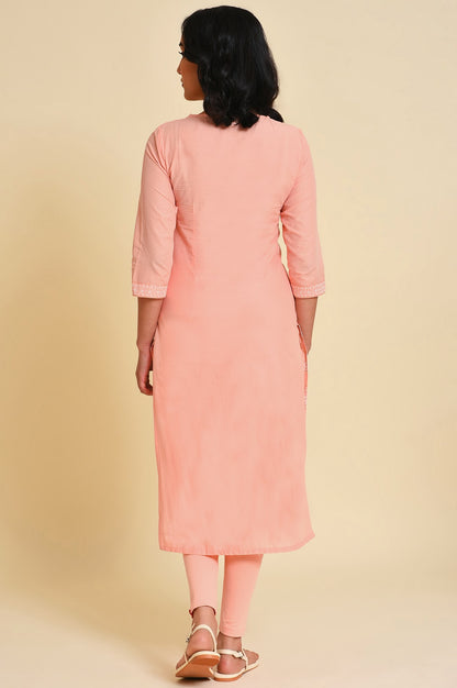 Peach Glitter Printed Kurta - wforwoman