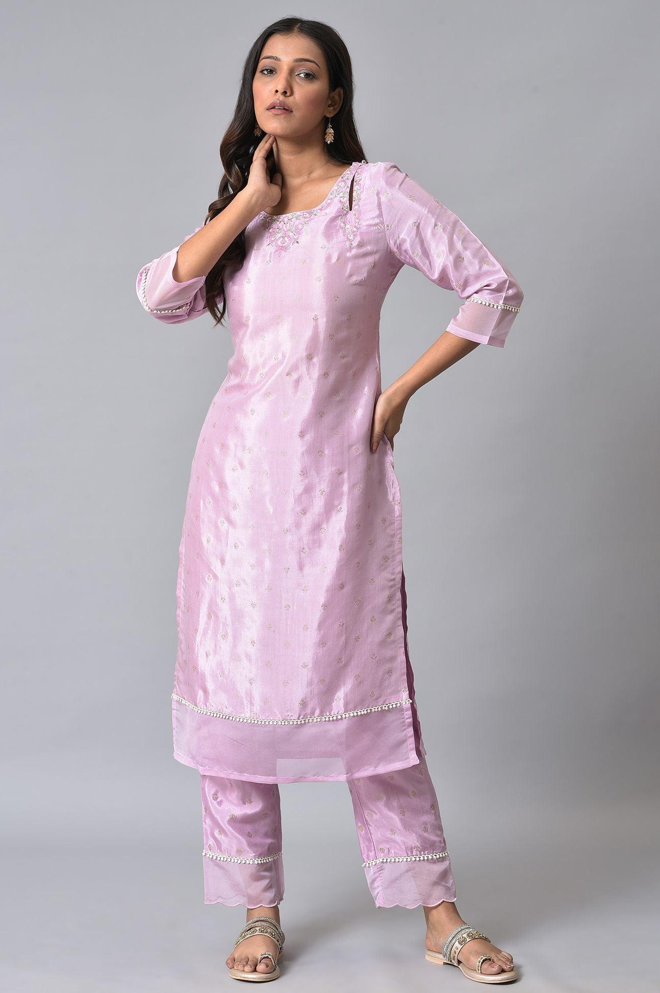 Light Purple Embroidered Plus Size kurta - wforwoman