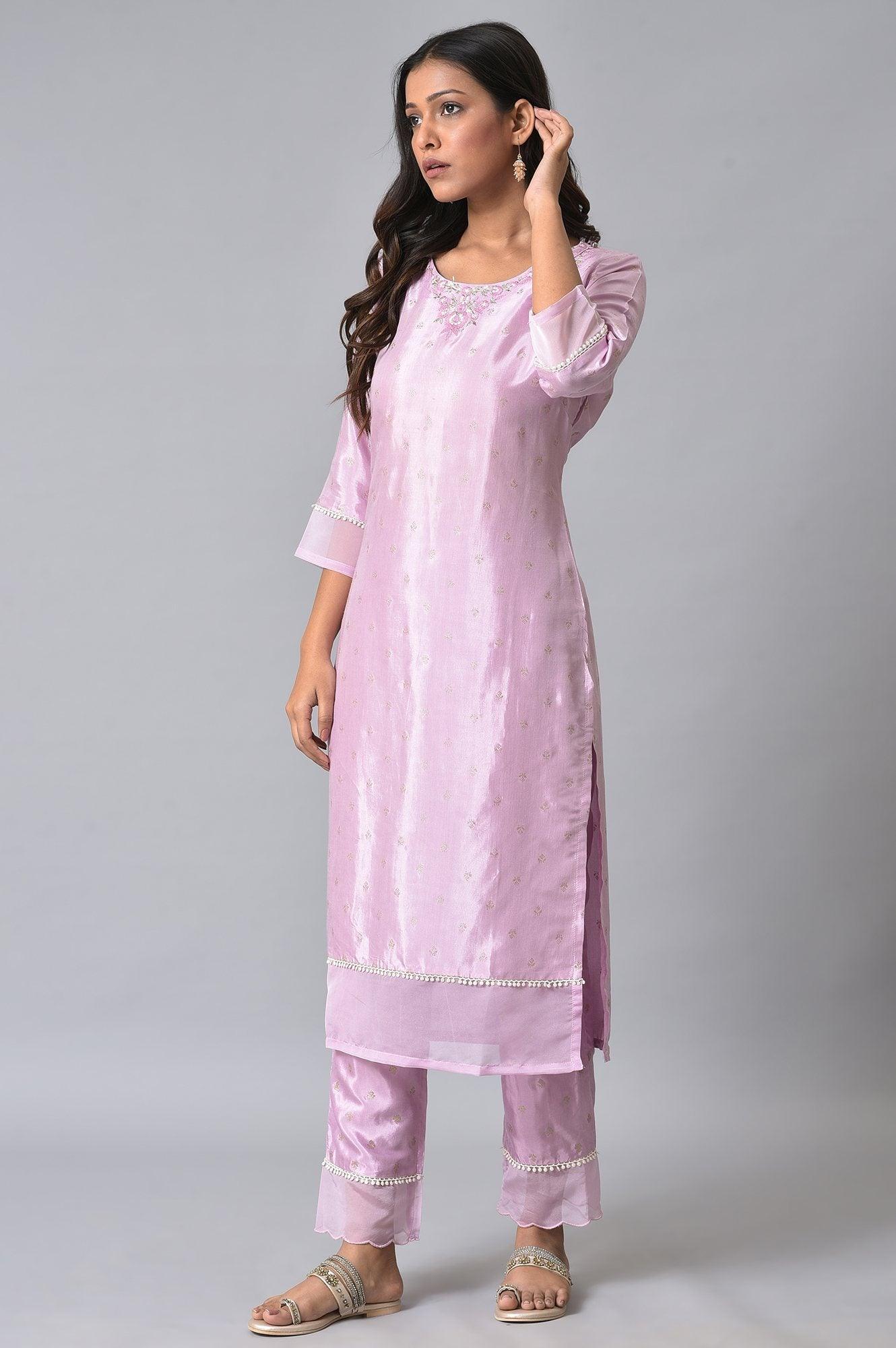 Light Purple Embroidered Plus Size kurta - wforwoman