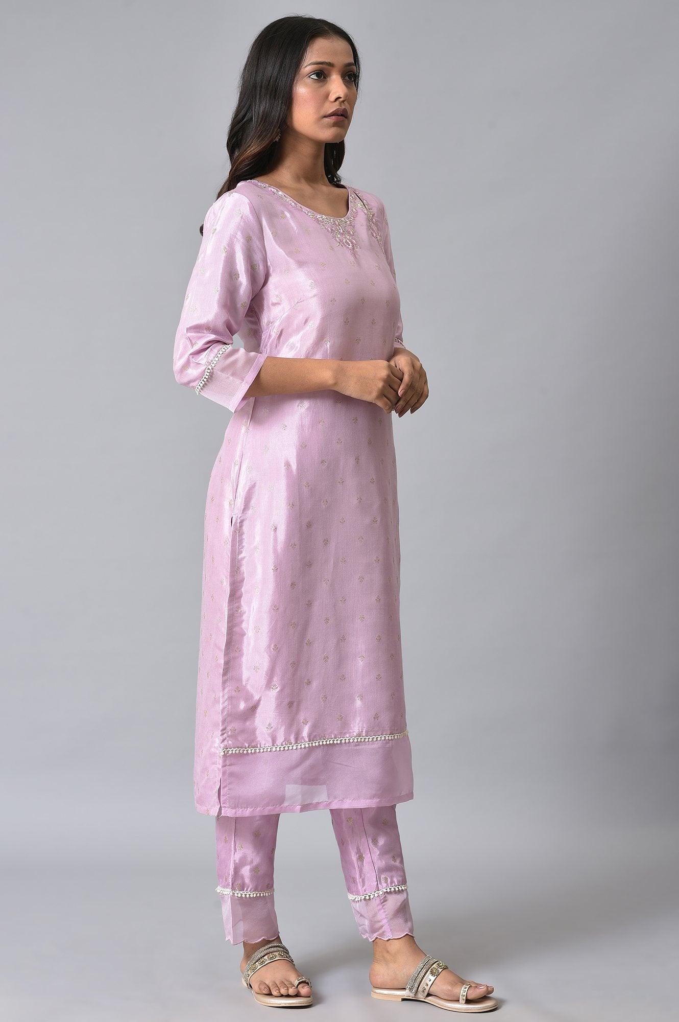 Light Purple Embroidered Plus Size kurta - wforwoman