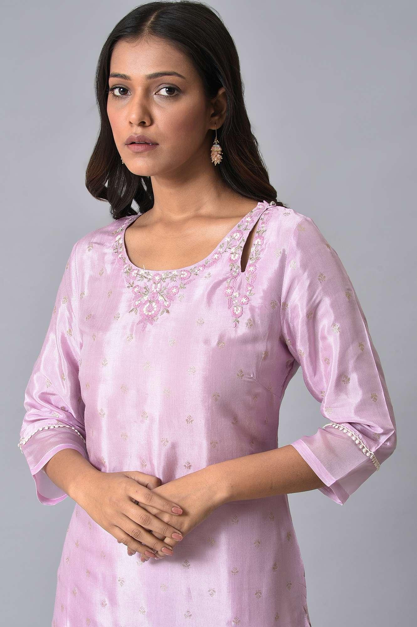 Light Purple Embroidered kurta - wforwoman