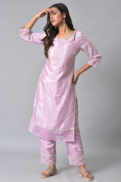 Light Purple Embroidered Plus Size kurta - wforwoman