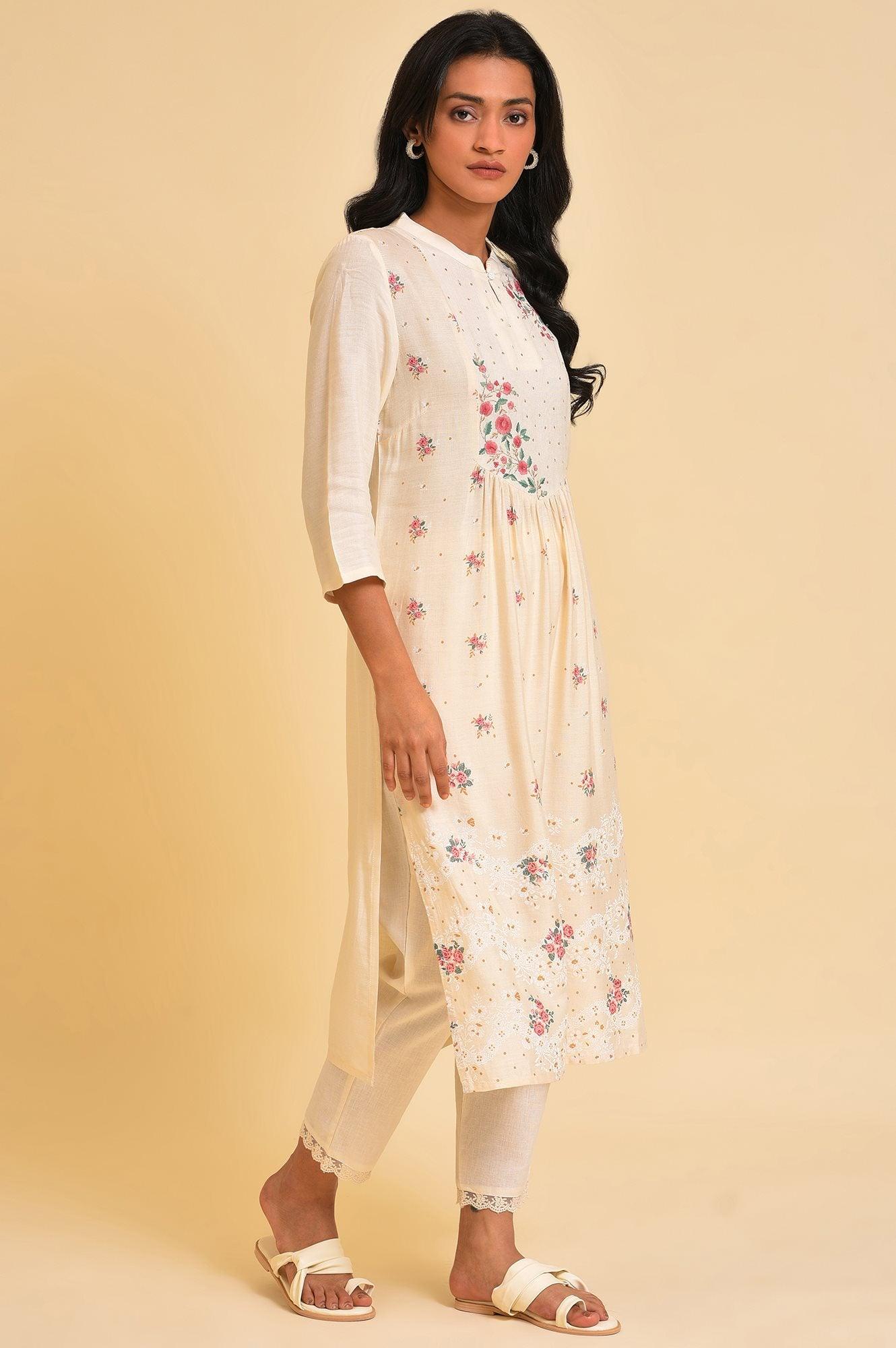 Biege Floral Printed Festive kurta - wforwoman