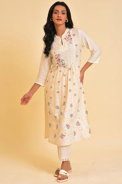 Biege Floral Printed Festive kurta - wforwoman