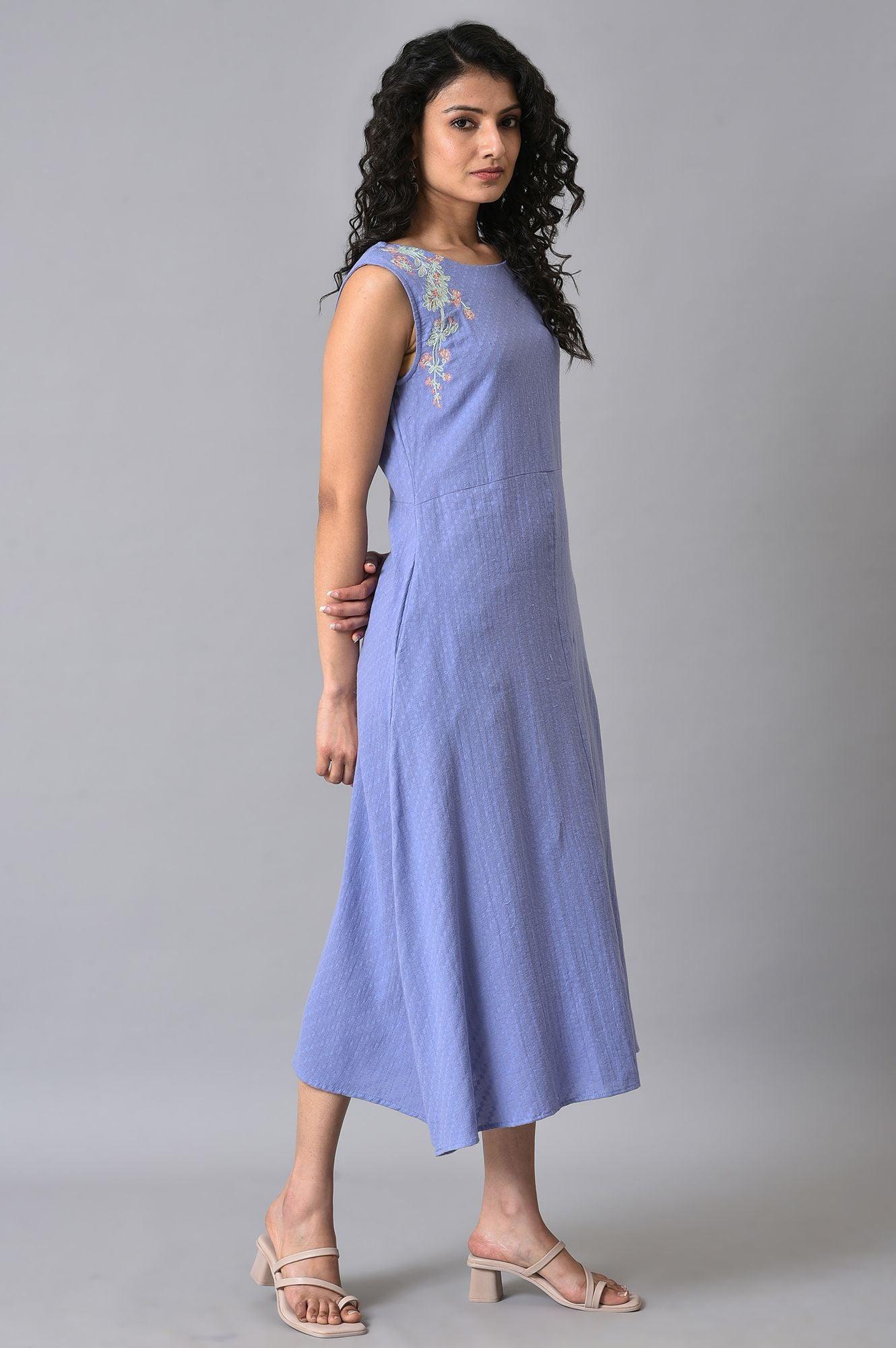 Lilac Textured Embroidered Dress - wforwoman