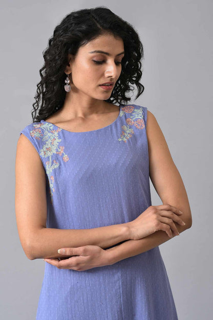 Lilac Textured Embroidered Dress - wforwoman