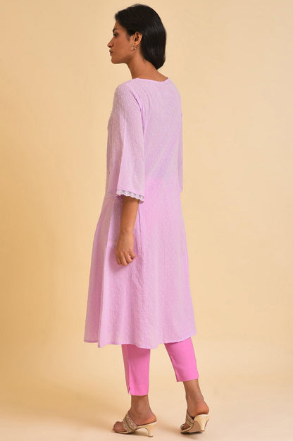 Plus Size Light Purple Embroidered Cotton kurta - wforwoman