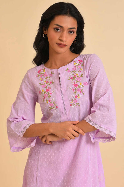 Light Purple Embroidered Cotton kurta - wforwoman
