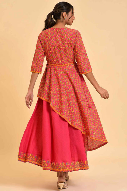 Pink Printed Asymmetrical Festive Dress - wforwoman