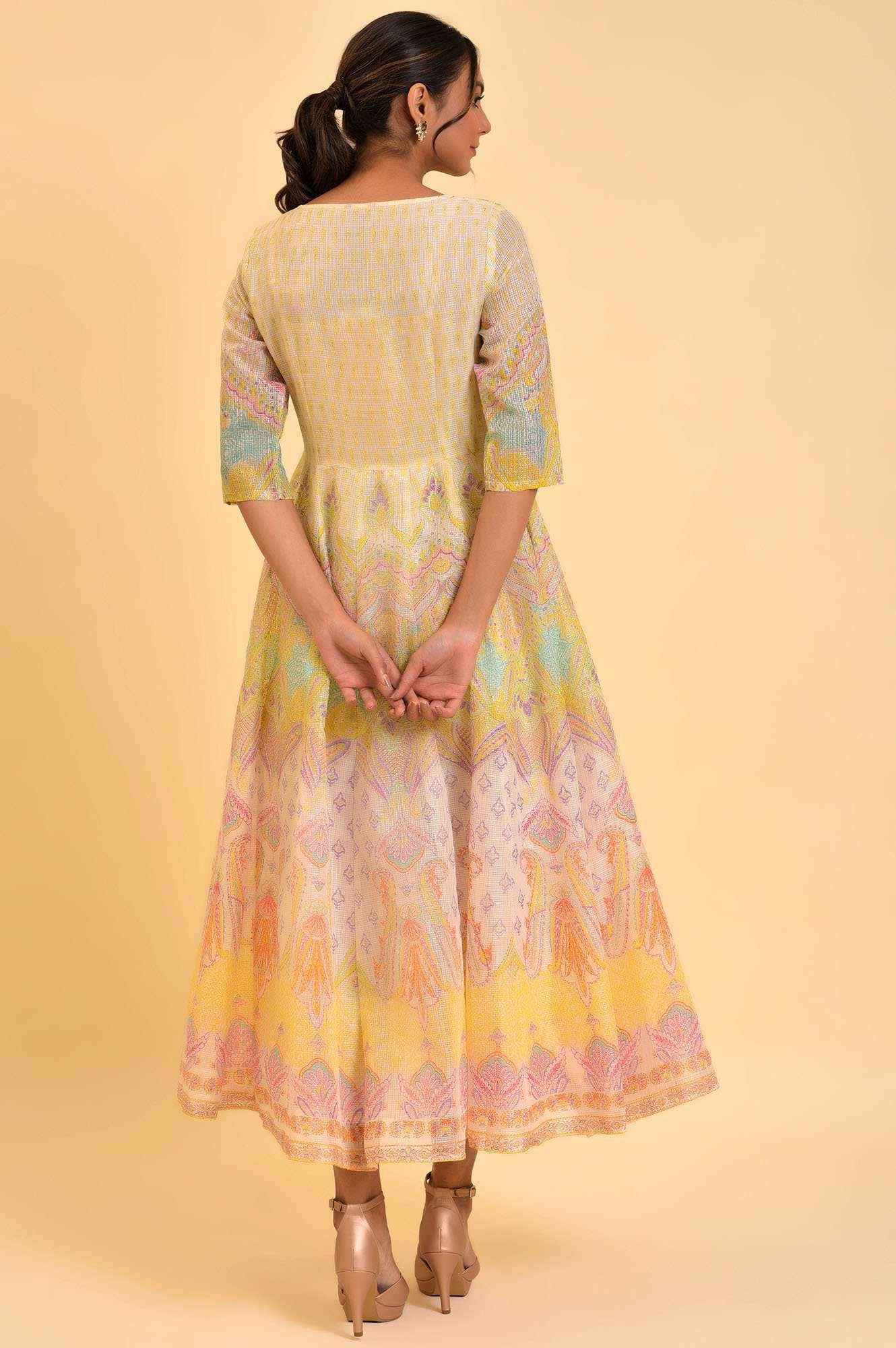 Light Yellow Printed Kota Maxi Dress - wforwoman