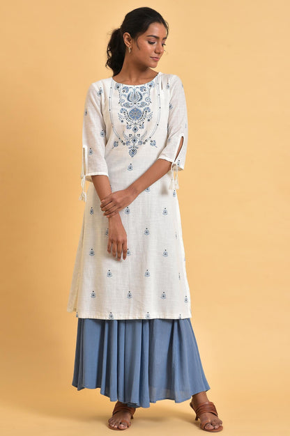 White Floral Print Summer kurta - wforwoman