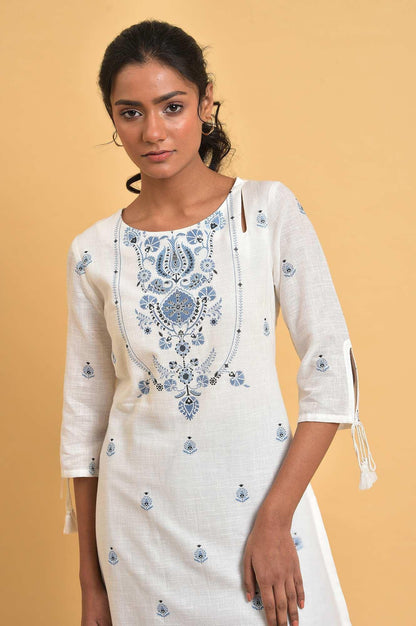 White Floral Print Summer kurta - wforwoman