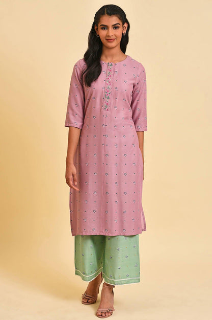 Light Purple Printed Plus Size kurta With Embroidery - wforwoman