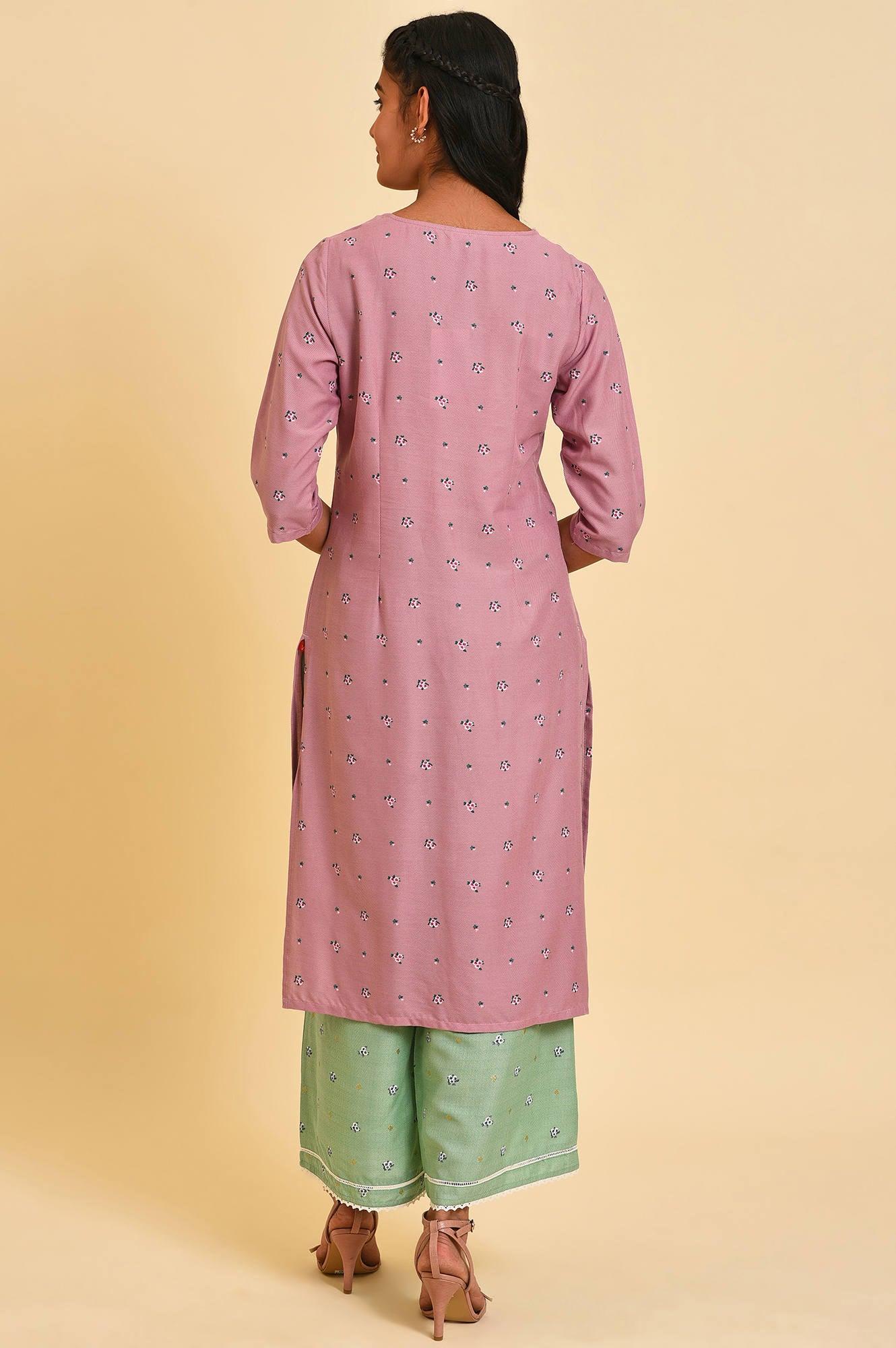 Light Purple Printed Plus Size kurta With Embroidery - wforwoman