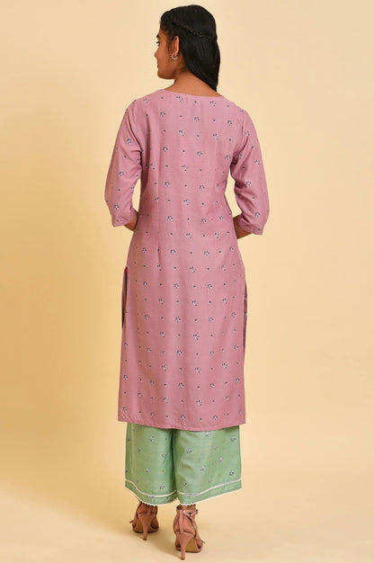 Light Purple Printed Plus Size kurta With Embroidery - wforwoman