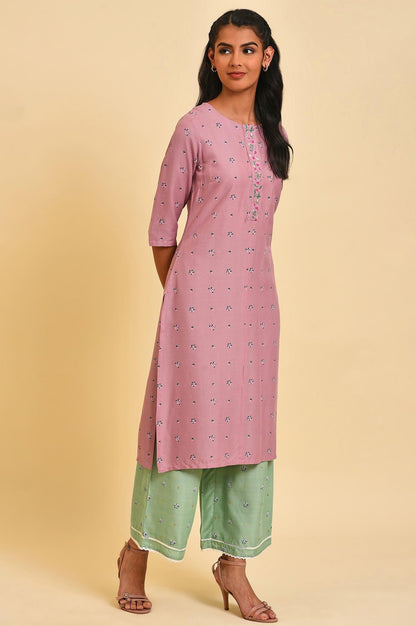 Light Purple Printed Plus Size kurta With Embroidery - wforwoman