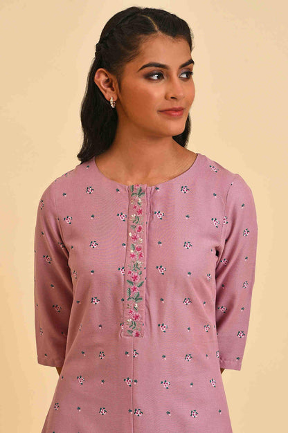 Light Purple Printed Plus Size kurta With Embroidery - wforwoman