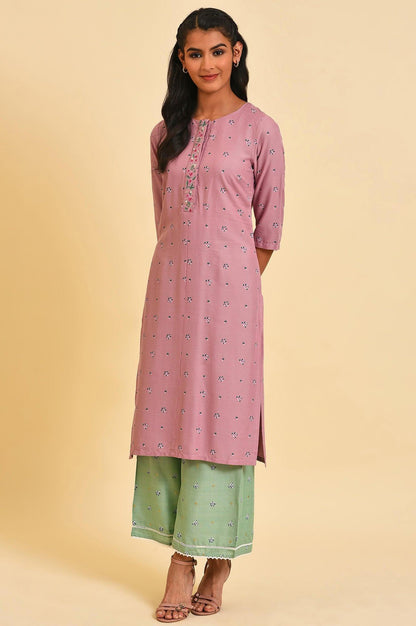 Light Purple Printed Plus Size kurta With Embroidery - wforwoman