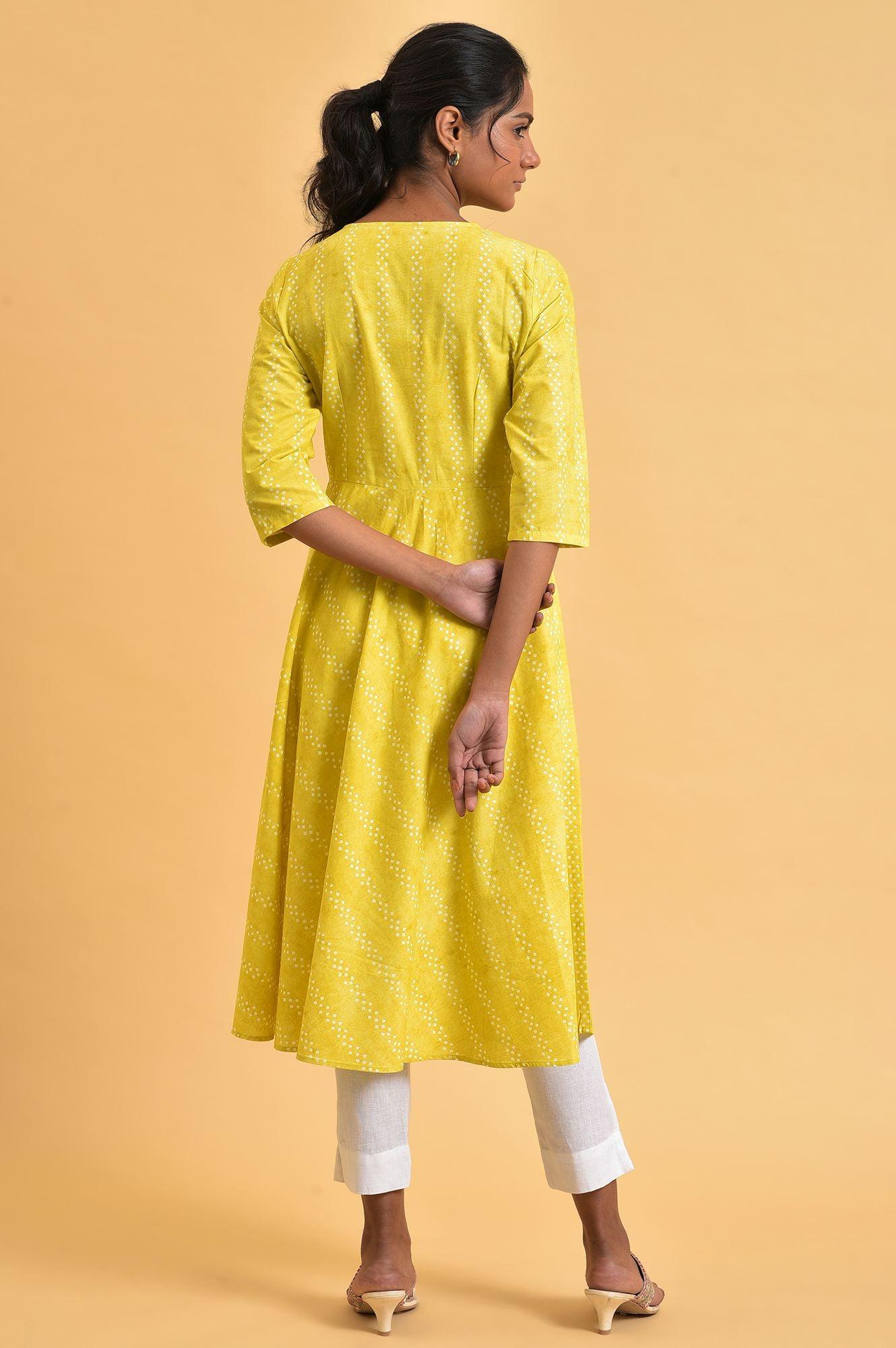 Yellow Cotton Flared Summer Dress - wforwoman