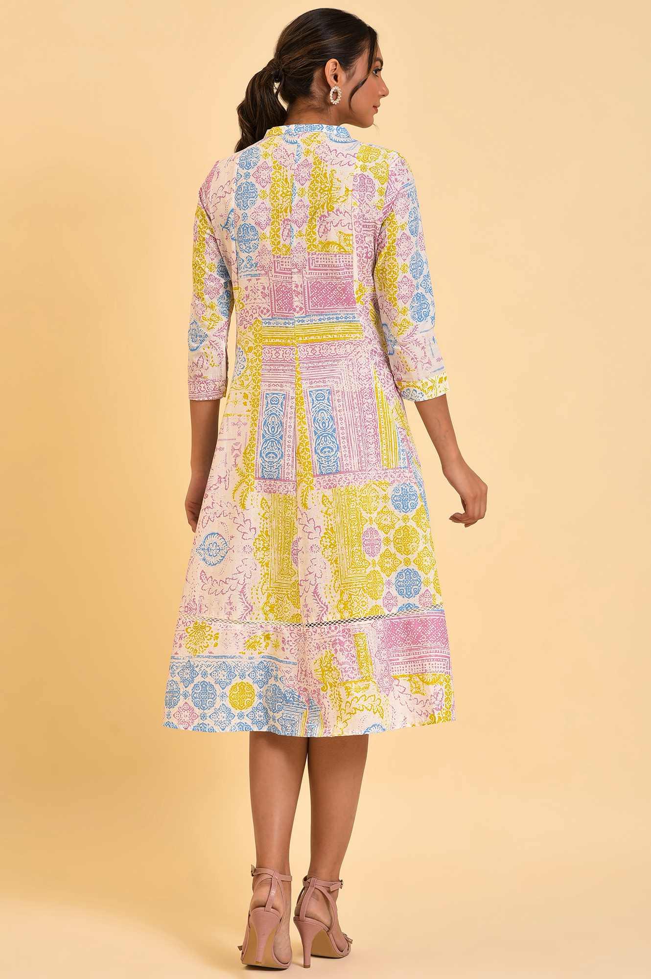 Multi-Coloured Printed Flared Dress - wforwoman