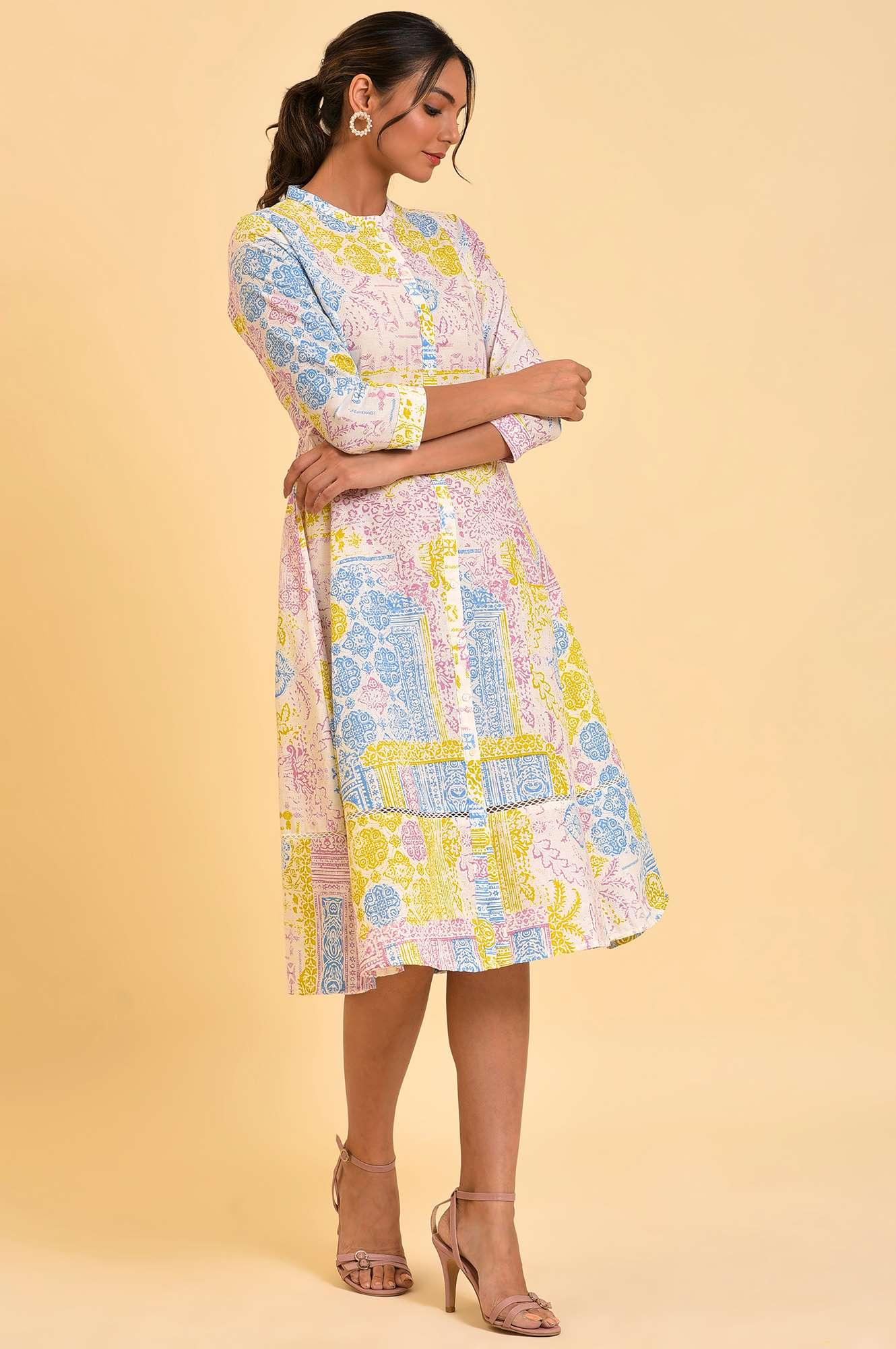 Multi-Coloured Printed Flared Dress - wforwoman