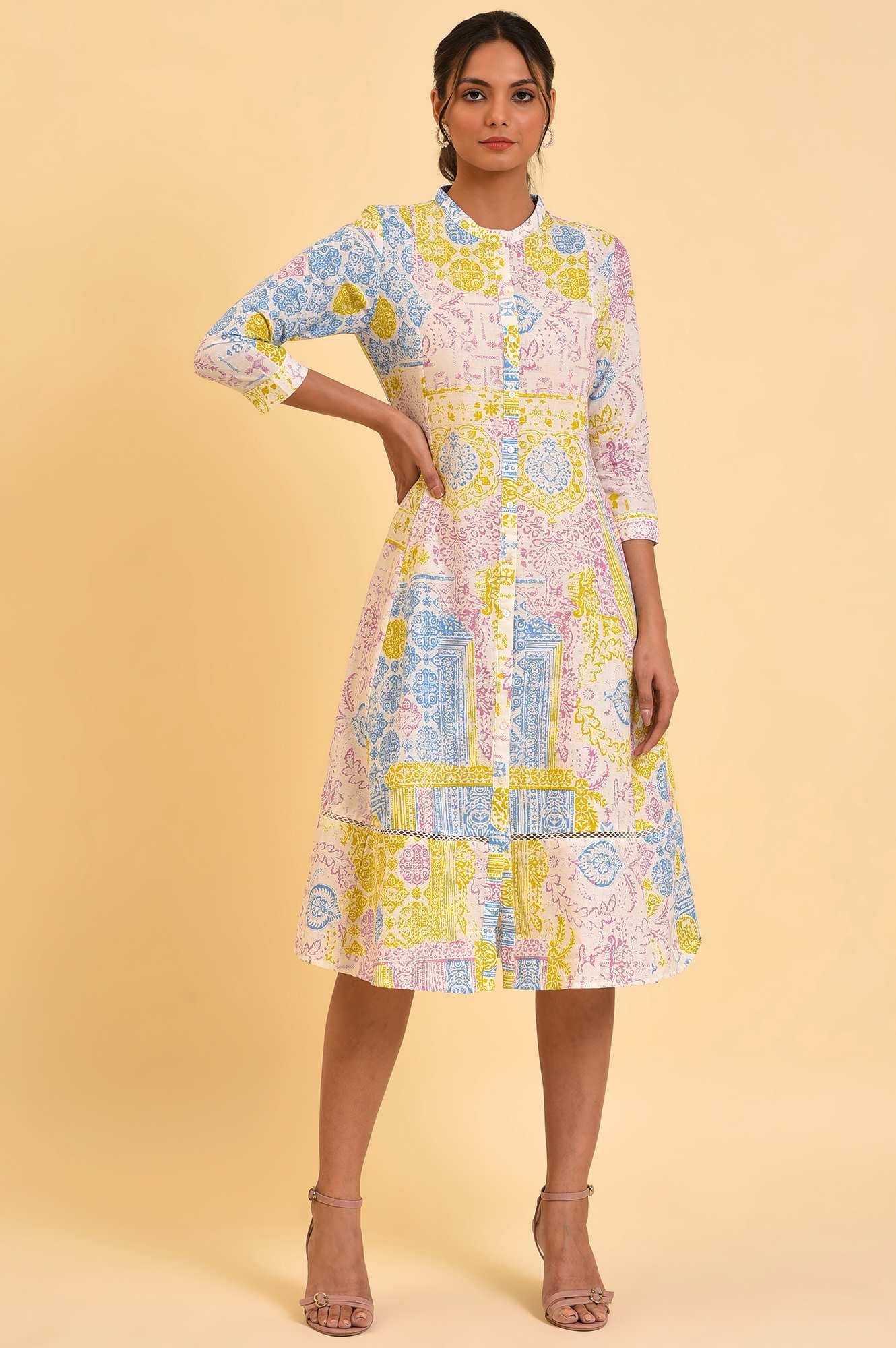 Multi-Coloured Printed Flared Dress - wforwoman