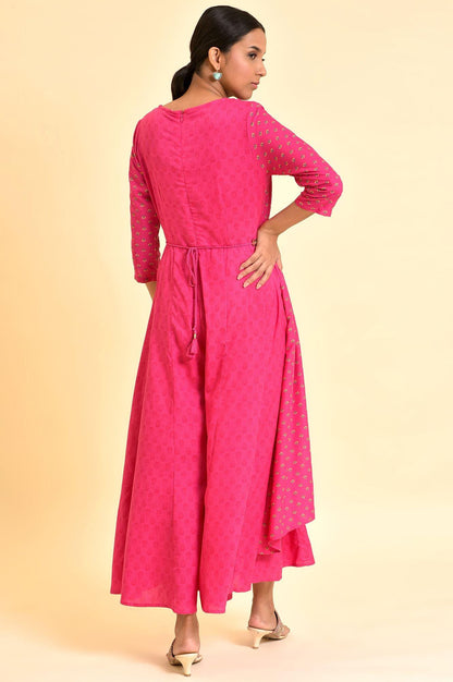 Pink Printed Draped Jumpsuit With Embroidered Belt - wforwoman