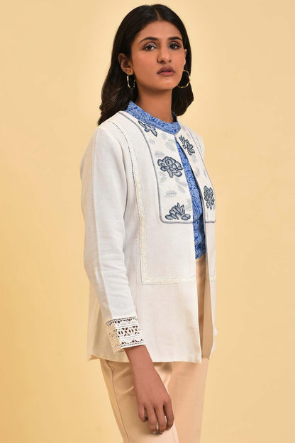 Ecru Embroidered Jacket with Lace - wforwoman