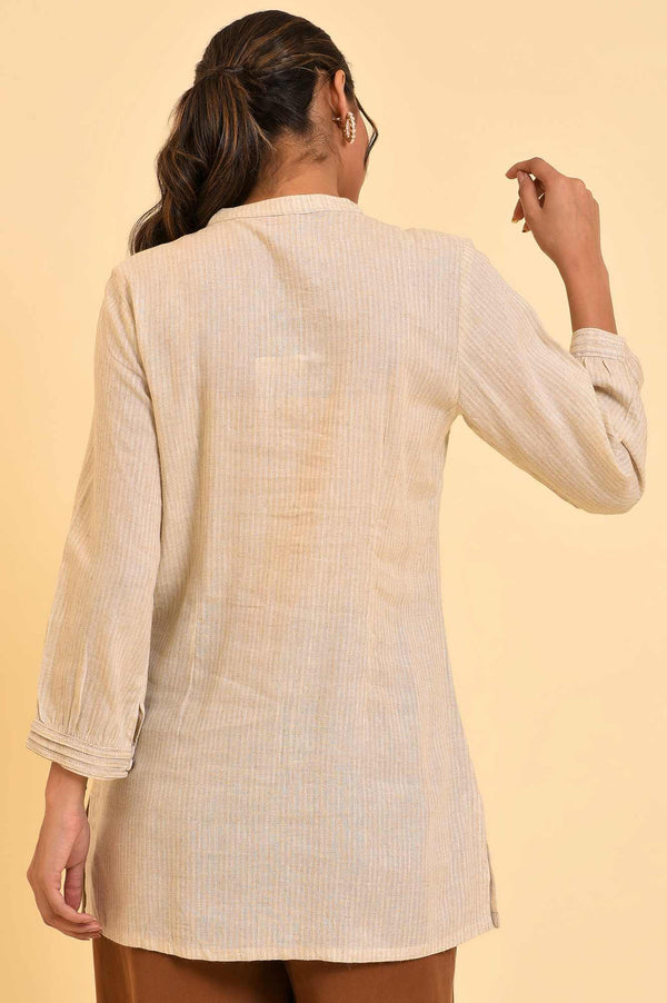 Beige Pleated Western Top