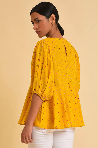 Yellow Embroidered Peplum Top - wforwoman
