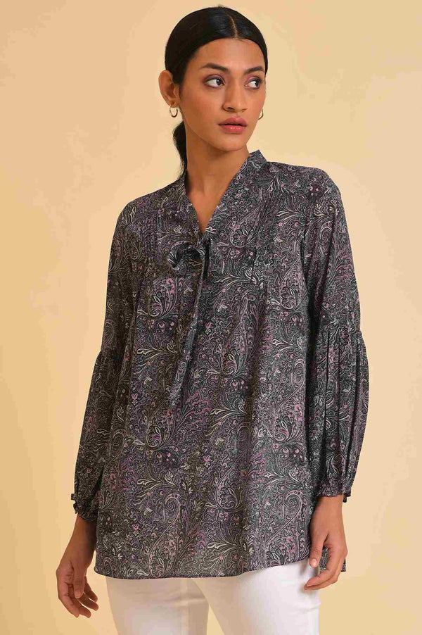 Black Paisley Printed A-Line Top