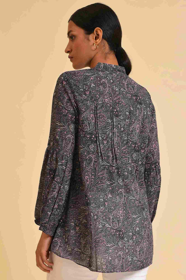 Black Paisley Printed A-Line Top