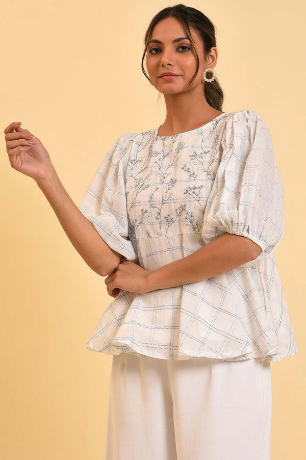 Ecru Checker Peplum Top