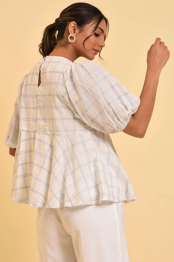 Ecru Checker Peplum Top