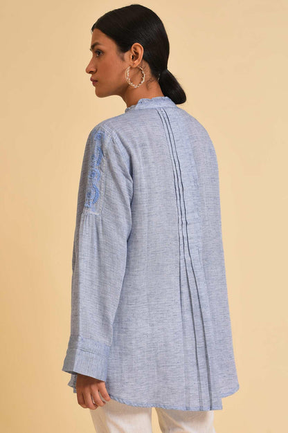 Blue Double Cloth Embroidered Top - wforwoman