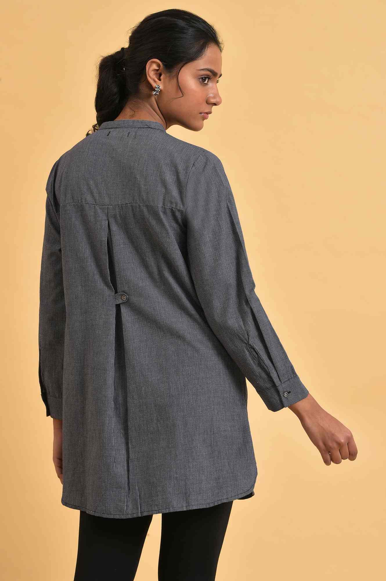 Grey Checker Embroidered Western Tunic - wforwoman