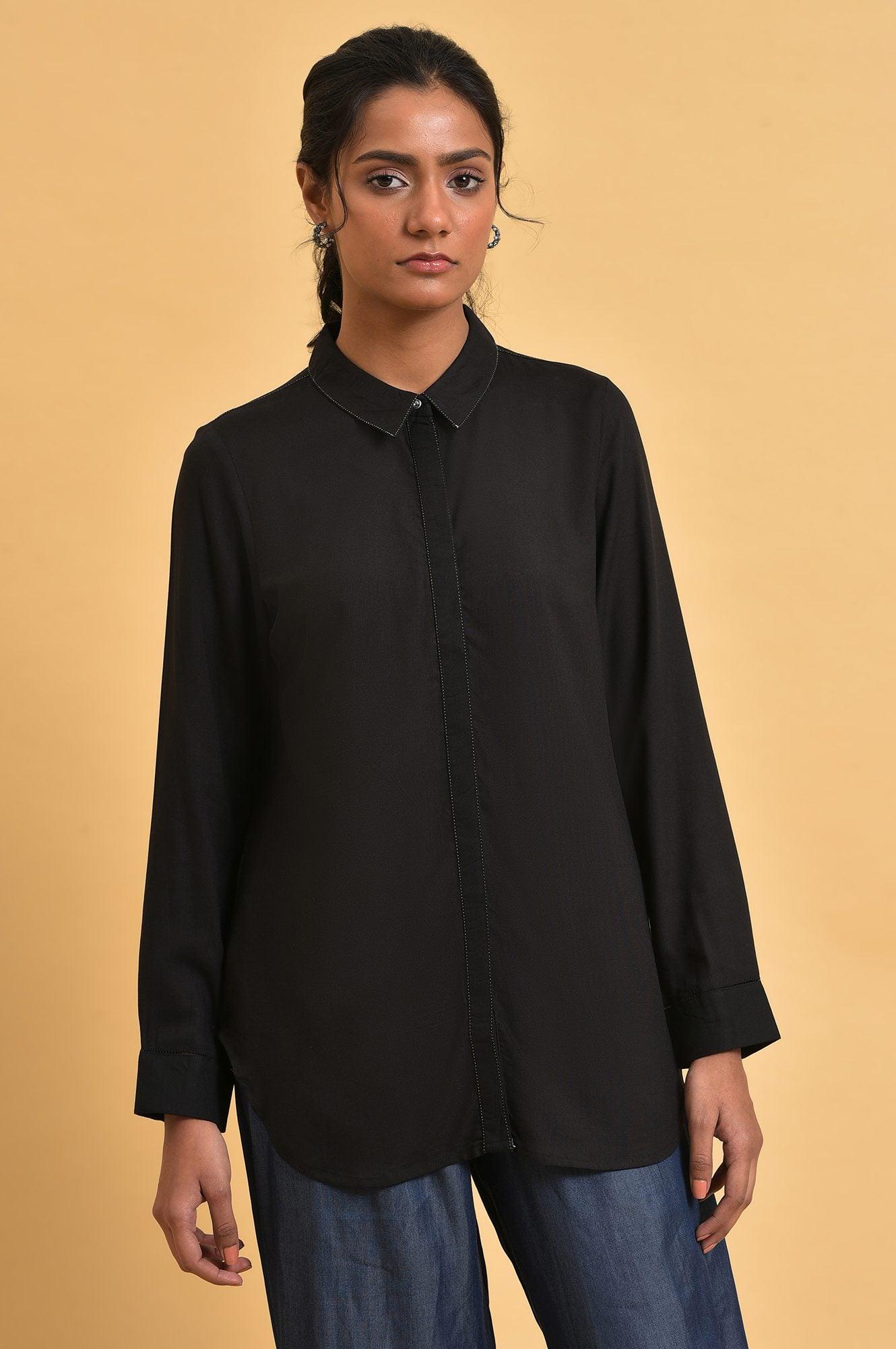 Black Rayon Women Western Shirt - wforwoman